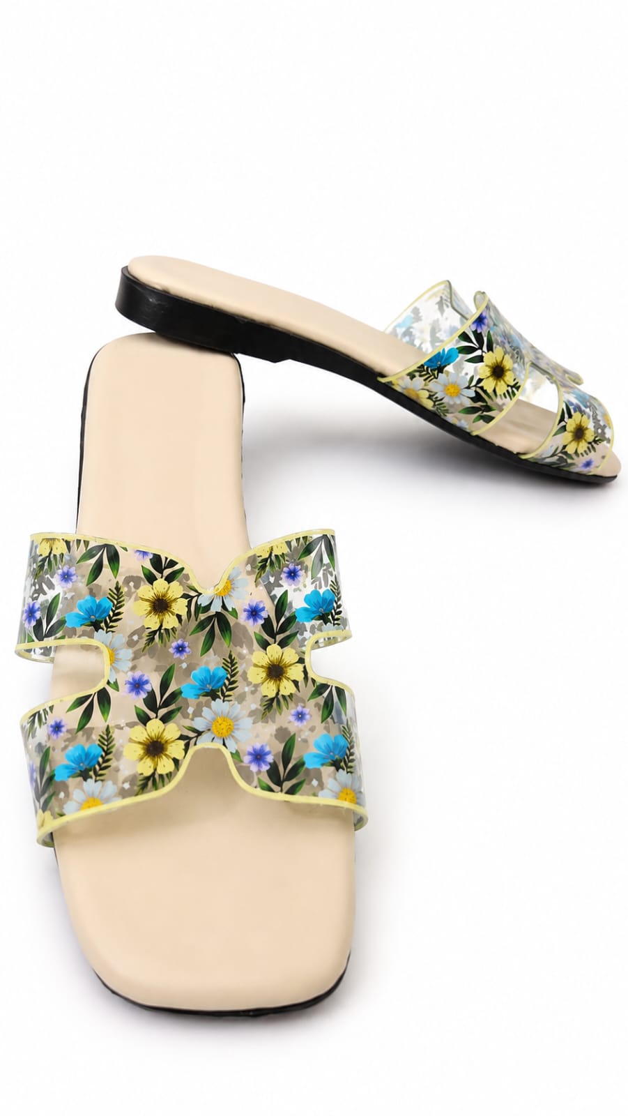 women transparent open toe flat slipper