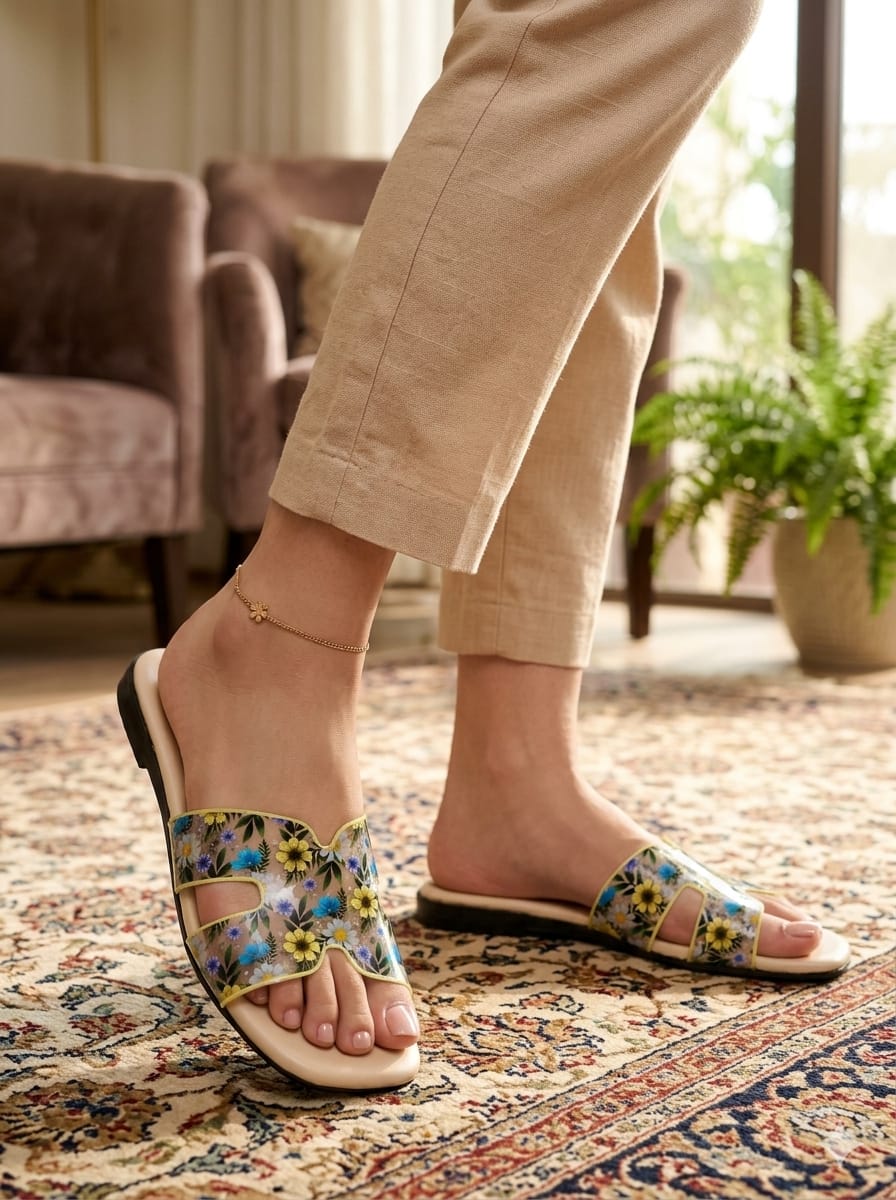 women transparent open toe flat slipper