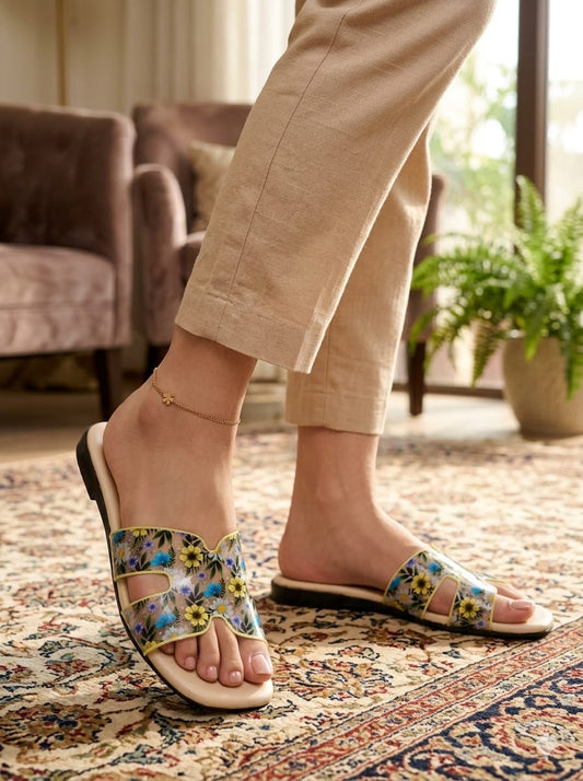 women transparent open toe flat slipper