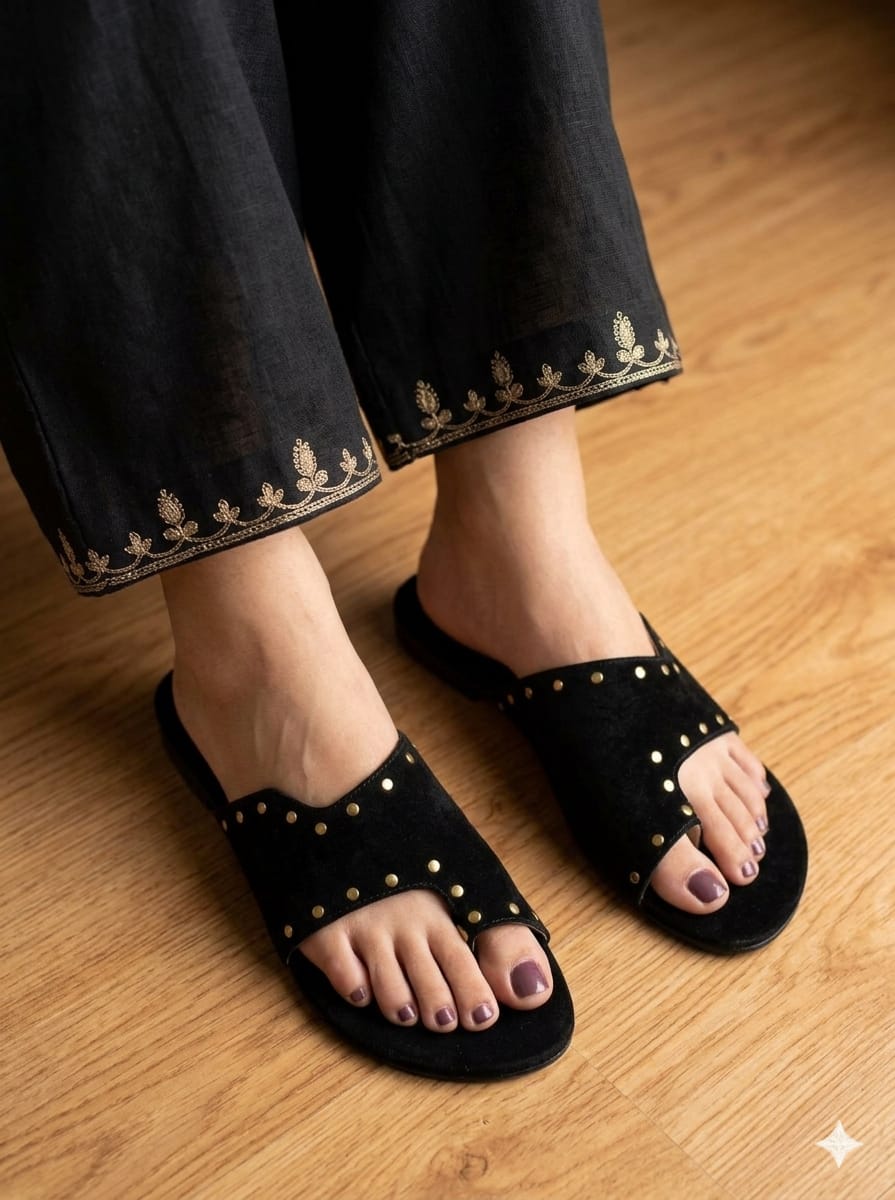 women aura flat velvet slipper