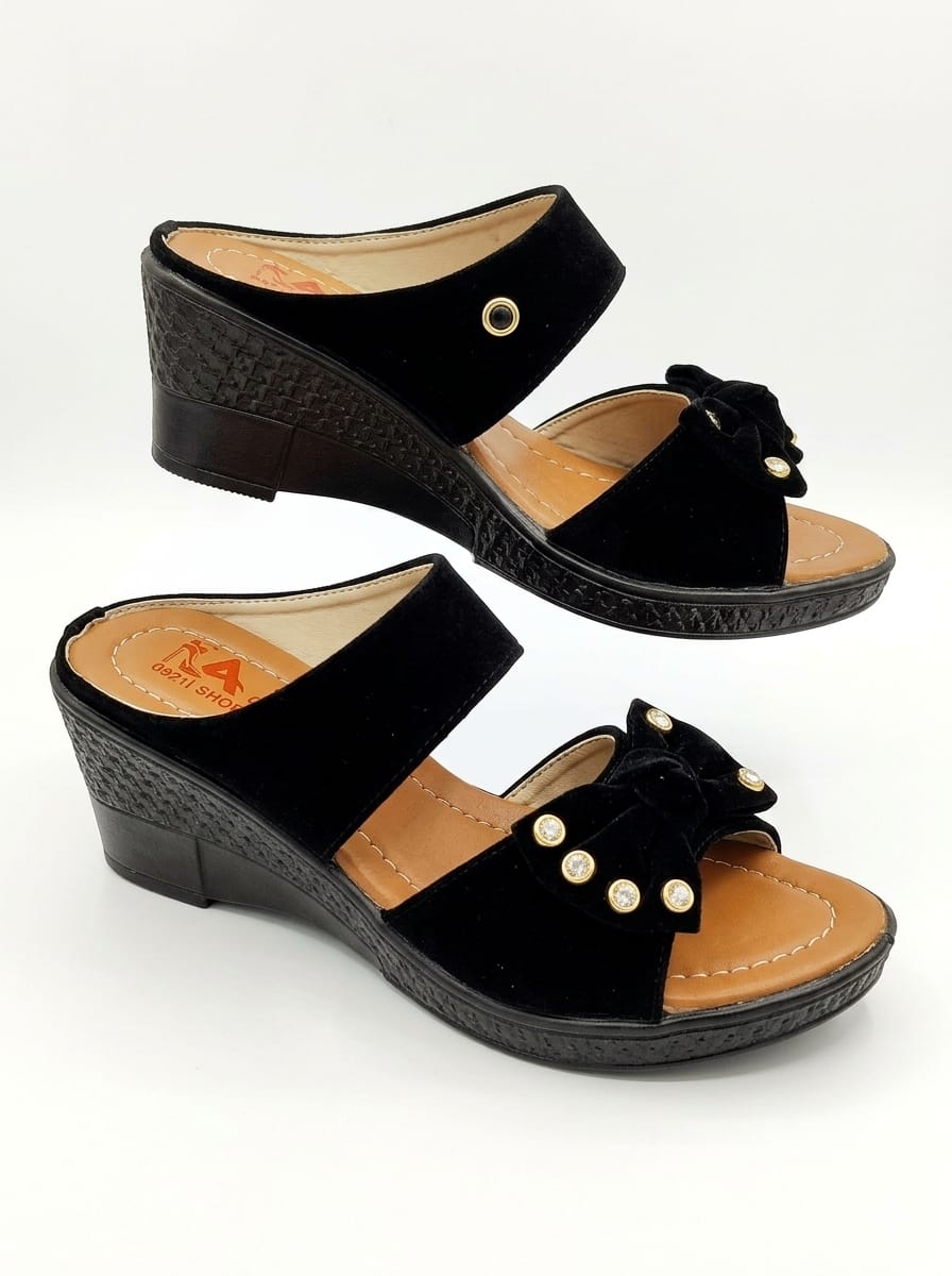 Women black velvet bow casual footwear