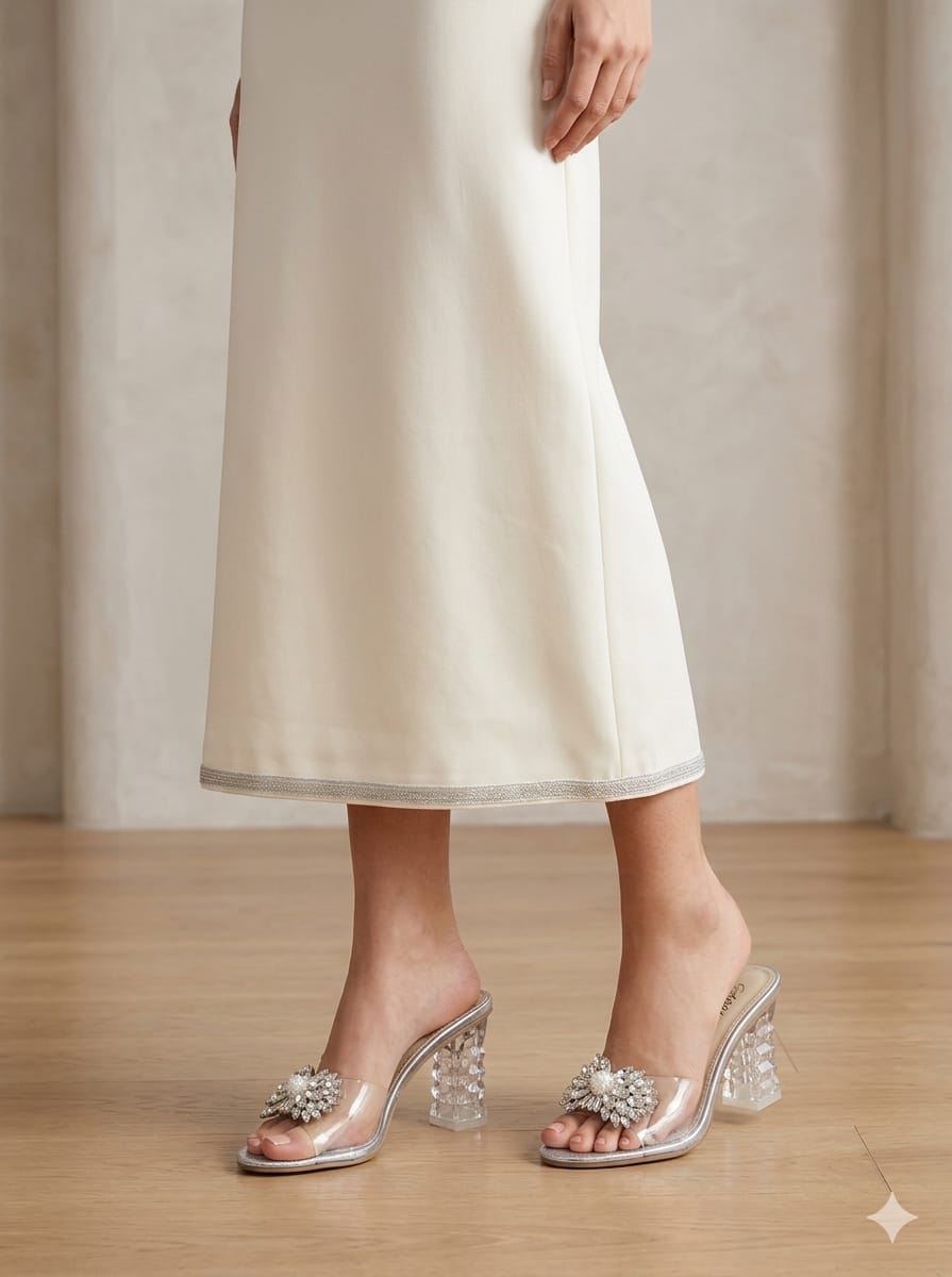 women crystal transparent mule heels