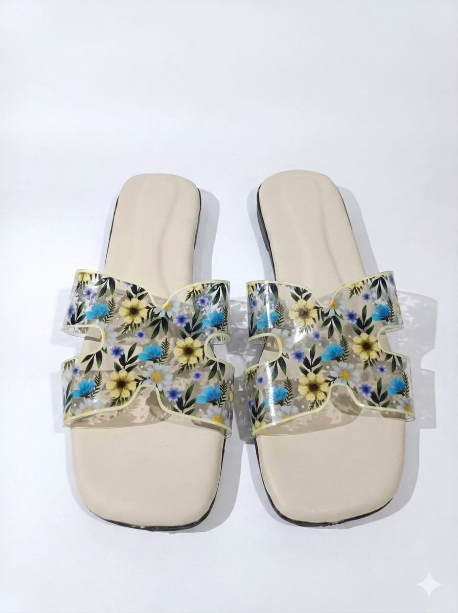 women transparent open toe flat slipper