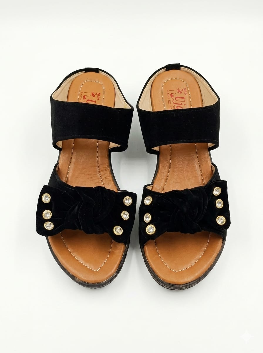 Women black velvet bow casual footwear